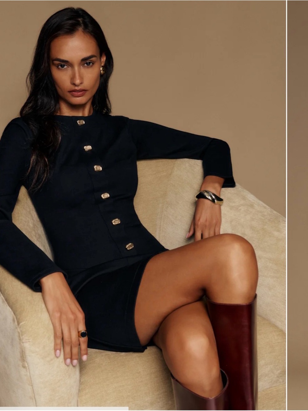 Reformation Black Mini Dress with Gold Buttons